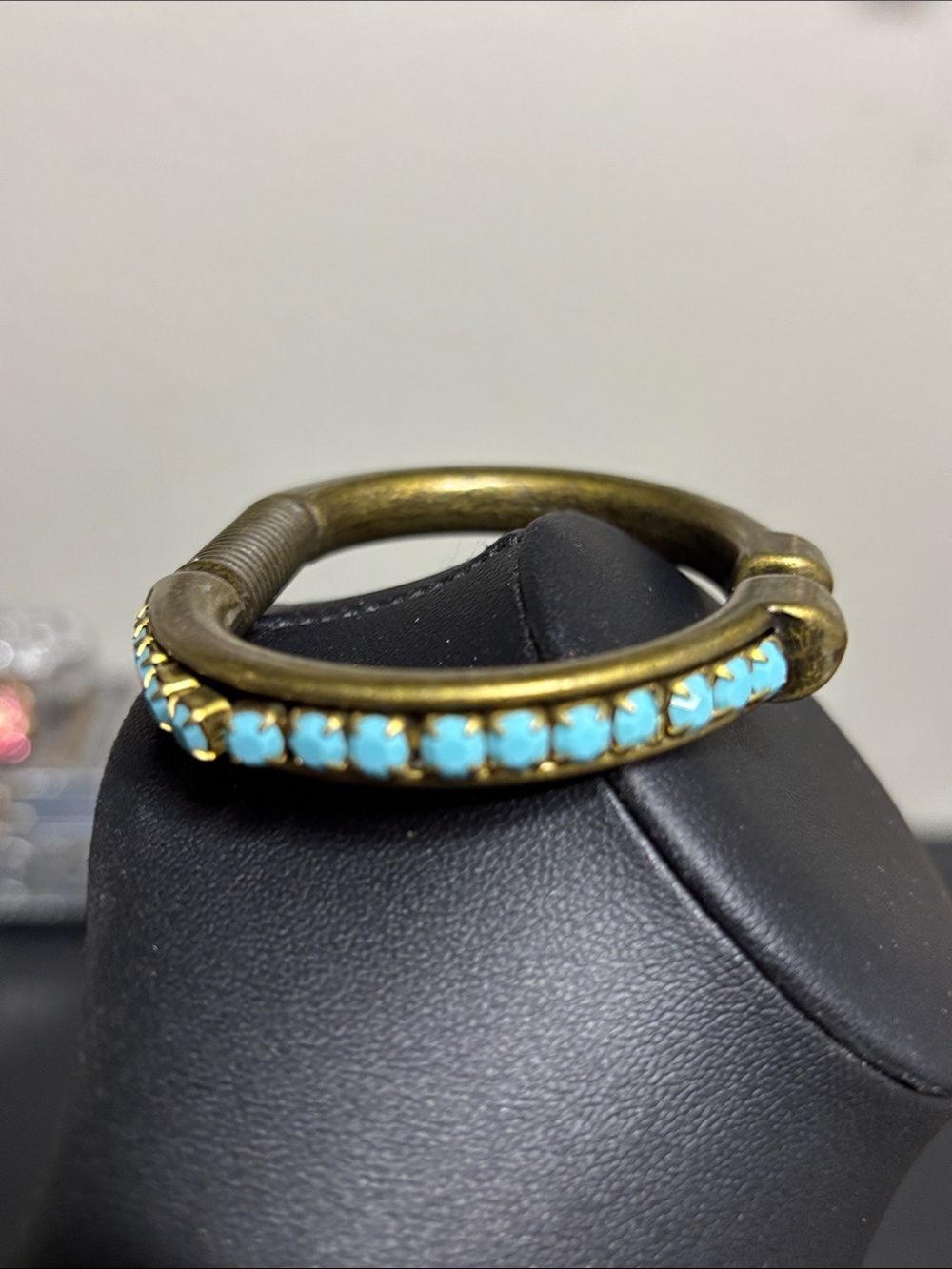 Boho Turquoise Accent Brass Cuff Hinge Bracelet Western - Picture 4 of 8
